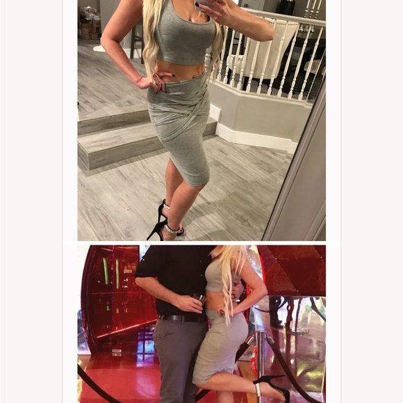 Womens SEXY Crop Top Midi Skirt Outfit. Two Piece Bodycon Bandage Dress. M - Picture 1 of 5